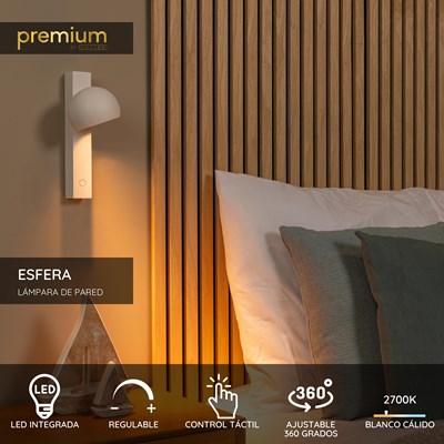 Lucide ESFERA - Lámpara de pared - LED Regul. - 1x9W 2700K - Blanco | Premium
